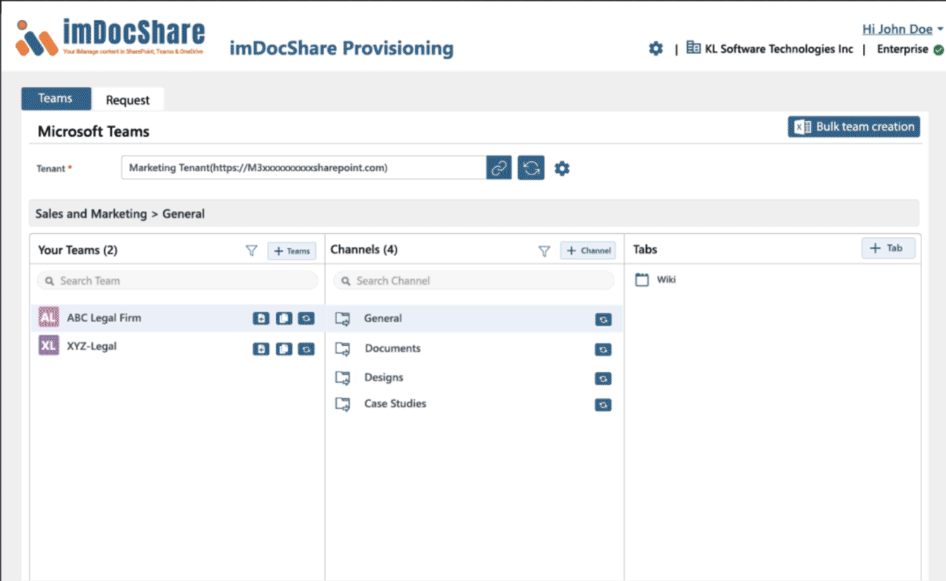 netDocShare Provisioning - Ability to Create a new Team, Channel, and associated Sync Jobs